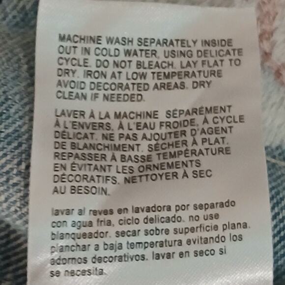 Bebe Jean Jacket XL Denim Embroidered Floral Beaded Raw Hem Distressed Pocket - Picture 7 of 7